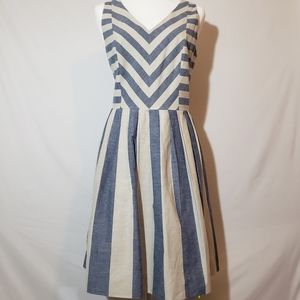 Antonio Melani Striped Fit and Flare Pleated Dress